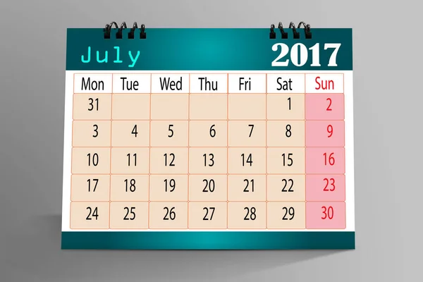 July 2017 Desktop Calendar Isolated Gray Background — Stock Photo, Image