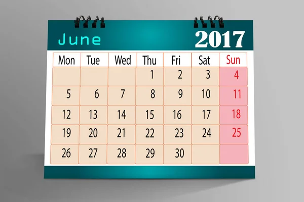 Junio 2017 Calendario Escritorio Aislado Sobre Fondo Colorido — Foto de Stock