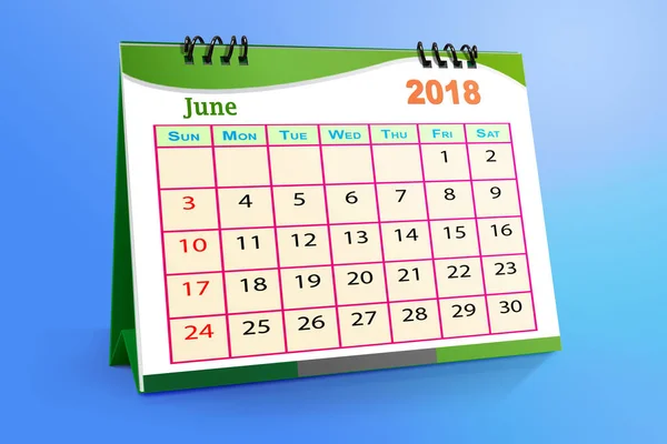 Junio 2018 Calendario Escritorio Aislado Sobre Fondo Colorido — Foto de Stock