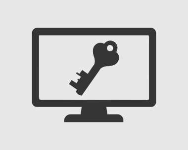 Bilgisayar güvenlik simgesi. Monitör ekranında anahtar simgesi.