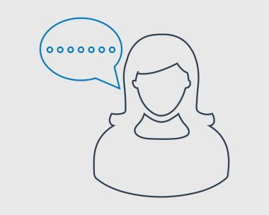  Gri arka plan üzerinde kadın dönüşüm kabarcık satırı simgesi.