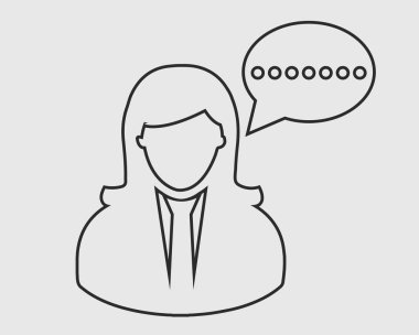  Gri arka plan üzerinde kadın dönüşüm kabarcık satırı simgesi.