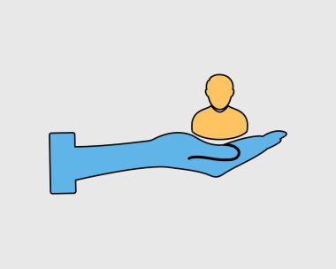 Renkli müşteri bakım simgesi. Erkek el işareti sembolü.