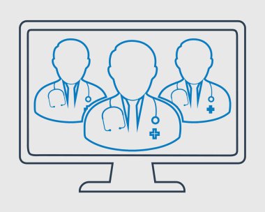 Gri arka plan üzerinde Online doktor takım satırı simgesi.