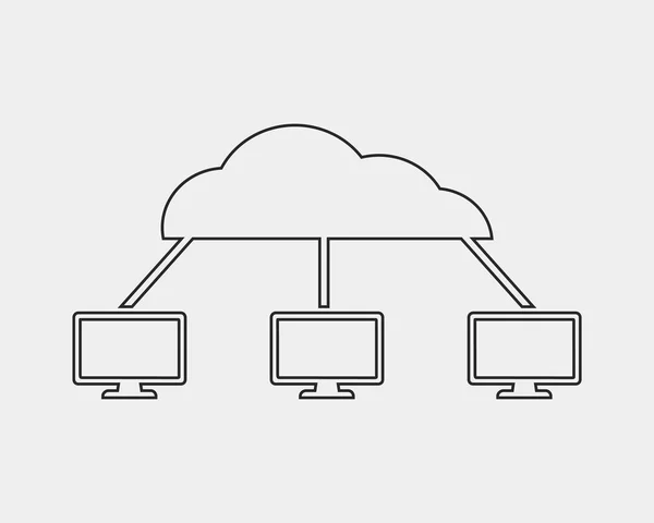 Icona della linea del concetto di cloud computing su sfondo grigio . — Vettoriale Stock