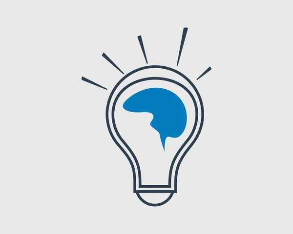 創造的なアイデアの線アイコン。電球の光で人間の脳. — ストックベクタ
