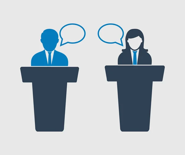 Debate  between male and female Icon on gray background — Stock Vector