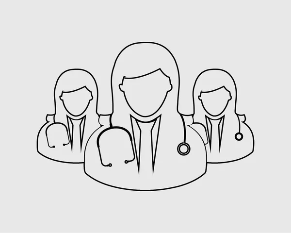 Vrouwelijke medische teamline pictogram. Vrouwen dokter symbolen op grijs terug — Stockvector