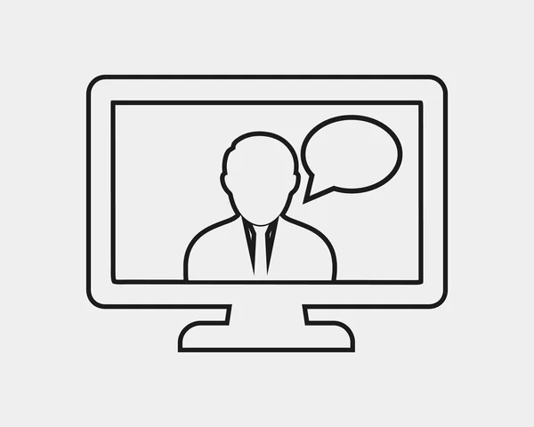 Online Chat vonal ikonra. A számítógép monit férfi és buborék szimbólum — Stock Vector