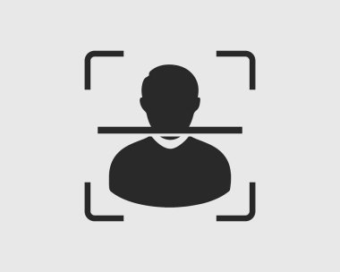 Gri arka planda Biyometri yüz tanıma simgesi