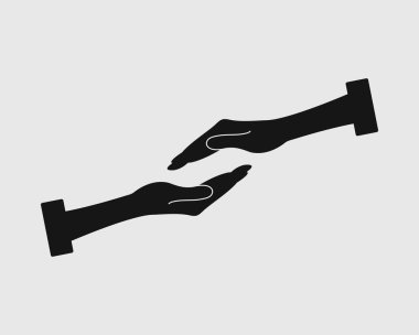 Yardım Simgesi. Gri arka plan üzerinde iki el sembolü.