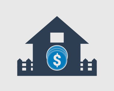 Ev kredisi simgesi. Ev işareti ile sikke sembolü.