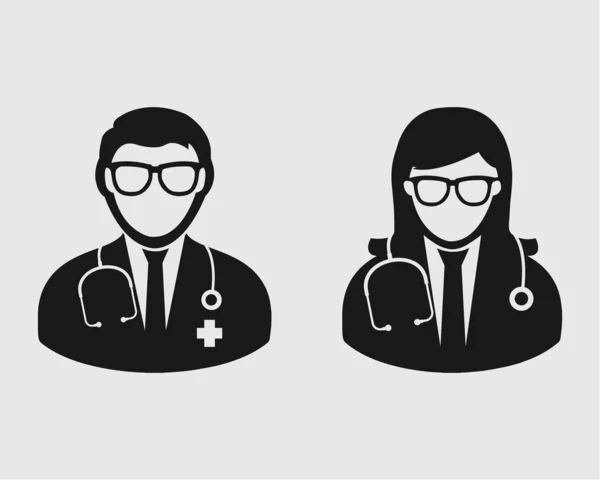 Icono médico masculino y femenino sobre fondo gris . — Vector de stock