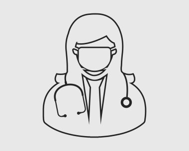 Ağızda Maske ile Renkli Kadın Cerrah Simgesi.