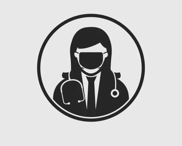 Vrouwelijke chirurg pictogram met masker op mond met cirkel vorm. — Stockvector