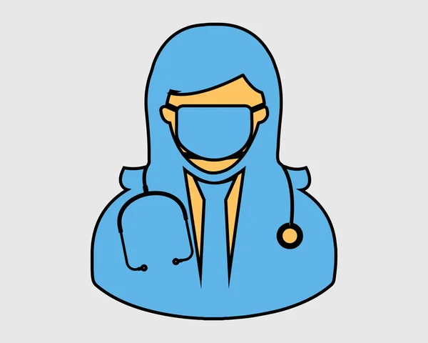 口にマスクを持つカラフルな女性外科医アイコン. — ストックベクタ