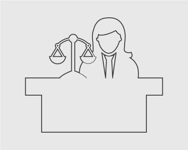 Denge sembolü ile Kadın Yargıç satır Simgesi 