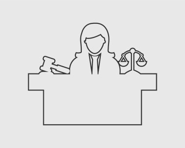 Denge ve çekiç sembolü ile Kadın Yargıç hattı Simgesi