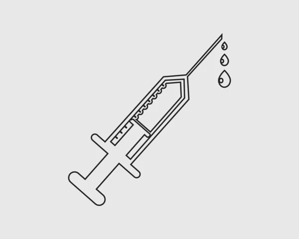 Ligne d'injection Icône avec goutte de médicament sur fond gris — Image vectorielle