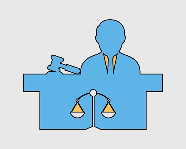 Ícone Juiz Masculino Colorido com símbolo de equilíbrio e martelo — Vetor de Stock