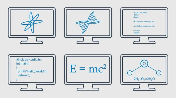 Ensemble d'icônes de ligne d'objet différent. Physique, chimie, génie génétique — Image vectorielle