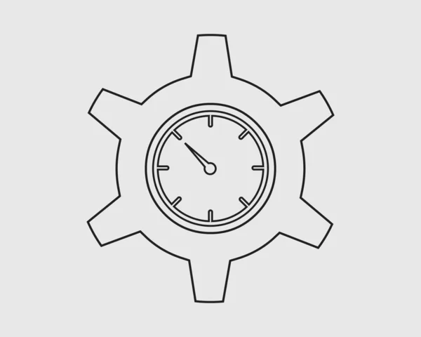 Icona linea orologio su sfondo grigio con simbolo ingranaggio — Vettoriale Stock
