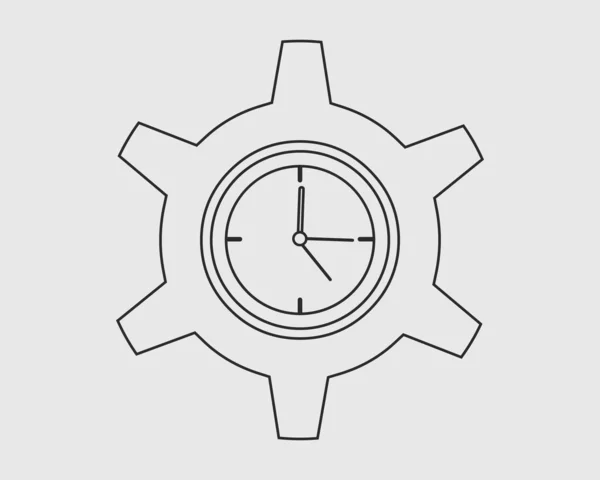 Ikona linii zegara na szarym tle z symbolem koła zębatego — Wektor stockowy
