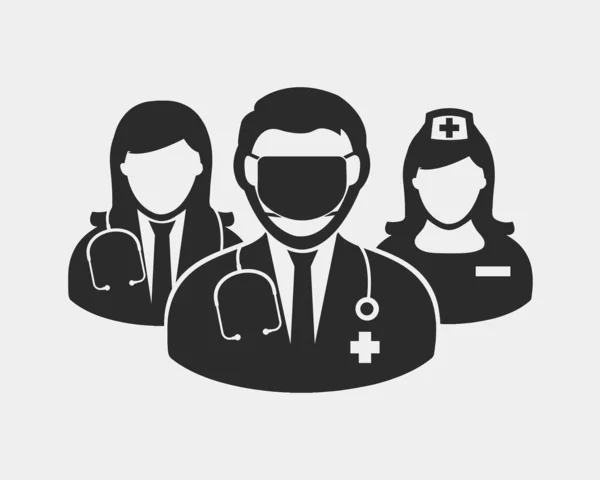 Ikona zespołu medycznego. Mężczyzna i kobieta lekarz, pielęgniarka i chirurg sym — Wektor stockowy