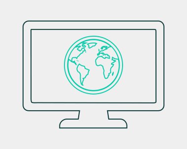 Dünya ve bilgisayar monitörü s ile küresel iletişim hattı simgesi