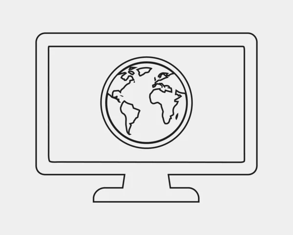 Значок глобальной линии связи с Globe и мониторами компьютеров — стоковый вектор