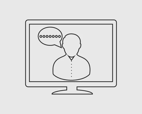 Піктограма онлайн-чату. Символ чоловіка і бульбашки на моніторі комп'ютера — стоковий вектор