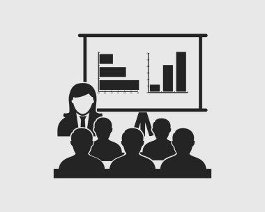 Gri arka planda kadın ve erkek sembolü ile sunum simgesi