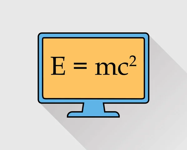 Colorful Physics Icon. E mc square equation on computer screen — Stock Vector