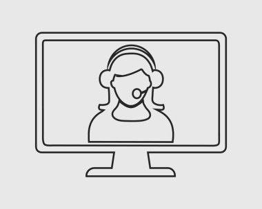 Çevrimiçi müşteri hizmet satırı simgesi. Bilgisayar Mon kadınlara yardım