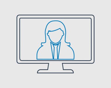 Çevrimiçi yardım satırı simgesi. Bilgisayar Monito üzerinde kurumsal kadın sembolü