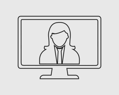 Çevrimiçi yardım satırı simgesi. Bilgisayar Monito üzerinde kurumsal kadın sembolü