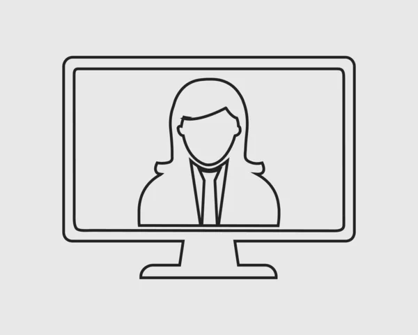 Online help line icon. Corporate women symbol on computer monito