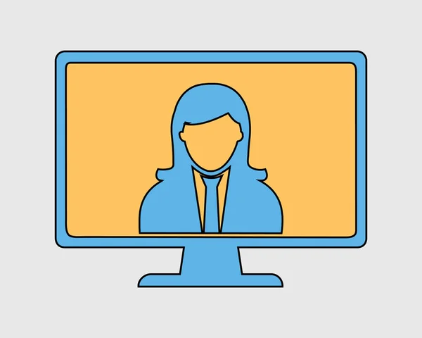 Colorful Online help icon. Corporate women symbol on computer mo