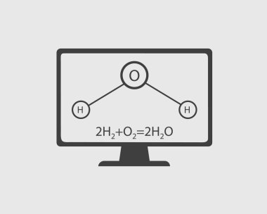Kimya simgesi. Genel denklem ve bilgisayar ekranı ile su yapısal denklemi.