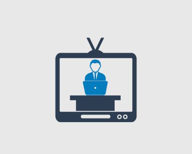 Gri arka planda televizyon haberleri okuyucu simgesi. 