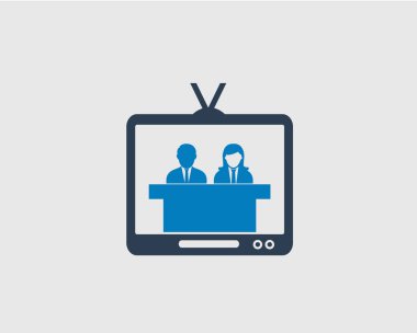Gri arka planda televizyon haberleri okuyucu simgesi. 