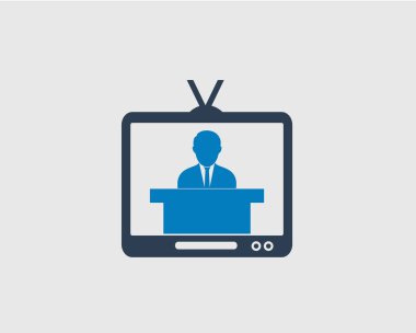 Gri arka planda televizyon haberleri okuyucu simgesi. 