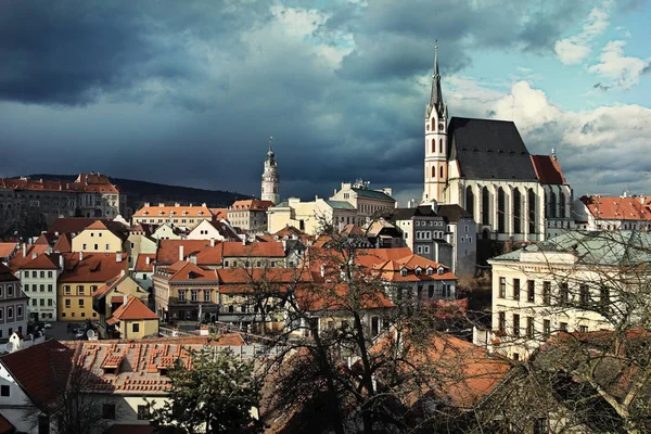 Panoramę Miasta Český Krumlov Kościele Zamek Republika Czeska Światowego Dziedzictwa — Zdjęcie stockowe