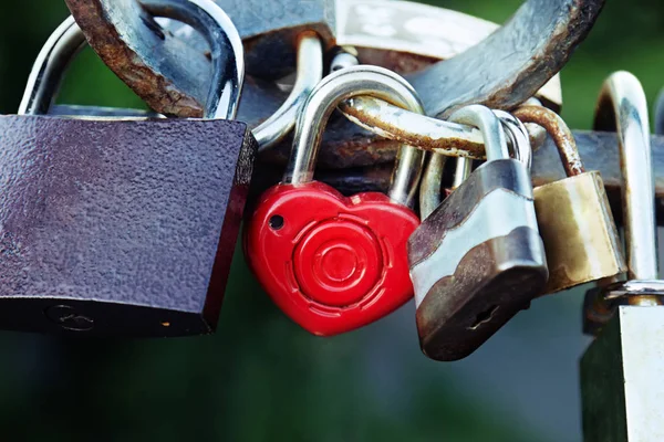 Padlock Form Heart Fence Bridge Kiev Symbol Love — Stock Photo, Image