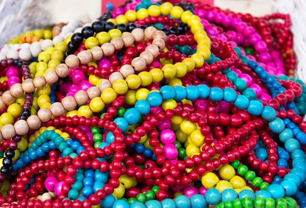 Ethnic Wooden Multicolored Necklaces Market Traditional Decorations — Stock Photo, Image