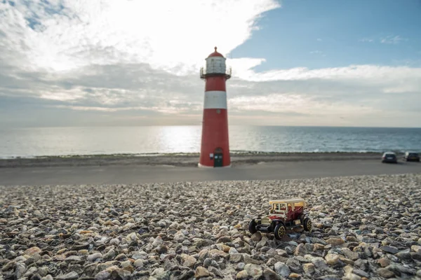 Phare Est Situé Aux Pays Bas Westkapelle Bord Mer — Photo