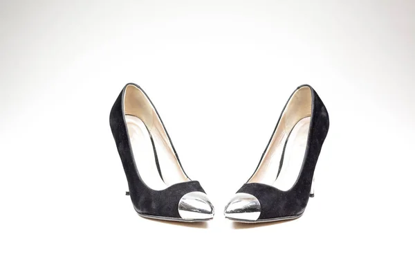 Black Old Ladies Shoe High Heels White Background — Stock Photo, Image