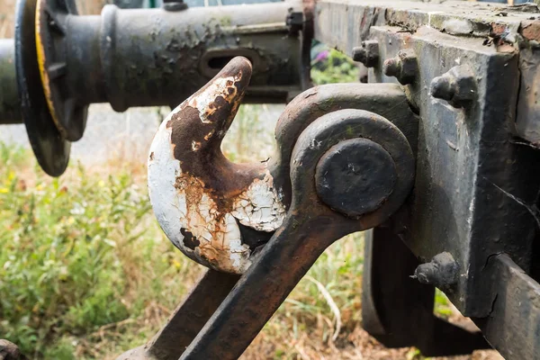 Perto Este Ferro Conexão Trem — Fotografia de Stock