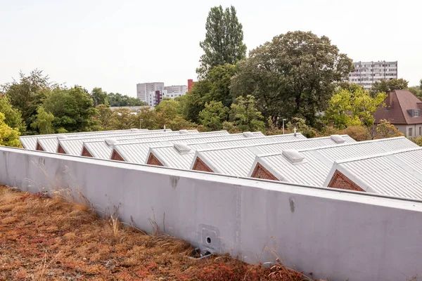 Dome Taket Lång Byggnad Industriområdet — Stockfoto