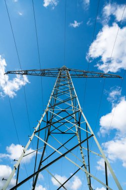 elektrik direkleri ile bulutlu bir günde bir doğa rezerv